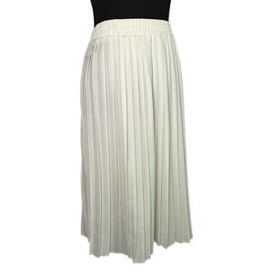 Worthington White Pleated Midi Skirt with Elastic Waistband, Large, Pre-owned
